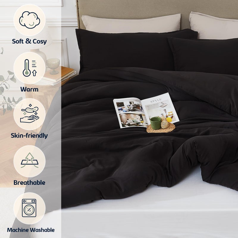 Quataly Queen Comforter Sets Black,3PCS Soft Lightweight Breathable Bedding Comforter Sets for All Season, Queen Size(90''×90'' Comforter & 2 Pillowcases) - Image 2